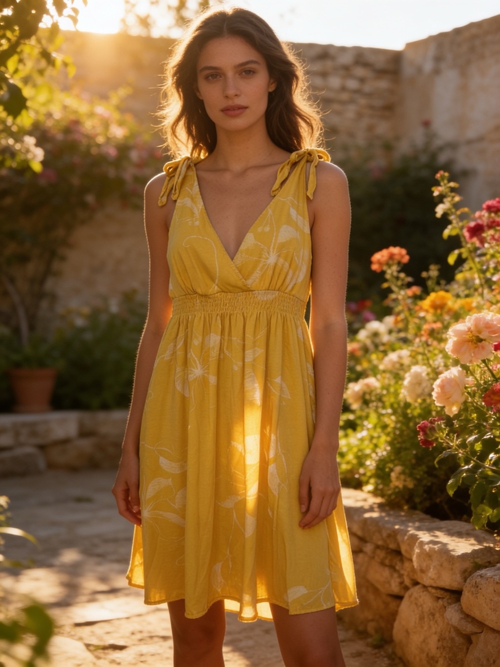 American Eagle Yellow Floral Tie-Shoulder Mini Dress Medium